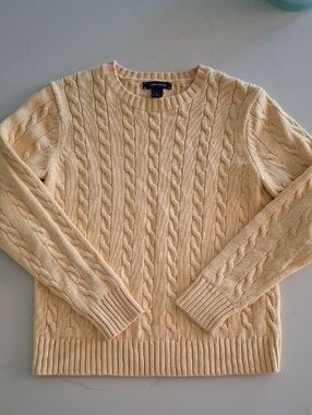 Lands' End Butter/Lemon Yellow 100% Cotton Crewneck Cable-knit Sweater (Size SP)
